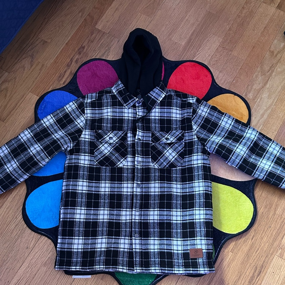 Black and white plaid flannel jacket